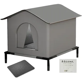 Katzenhaus Outdoor Winterfest | 40x30cm Wasserdichter Katzenhaus Outdoor | Katzenhau Outdoors Winterfest Isoliert Aluminiumfolie Schwamms mit Matten, Ständer | Warmes Katzenhöhle für Draußen, Terrasse