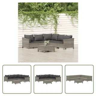 The Living Store 6-tlg. Garten-Lounge-Set mit Kissen Grau Poly Rattan - Grau
