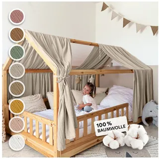 lilimaus Hausbett Himmel mit Gold Applikation [in 12 Farben] Betthimmel Hausbett aus 100% Baumwolle Musselin - Stoffhimmel für Hausbett Deko Mädchen & Jungen - Himmel für Hausbett Kinderbett Vorhang