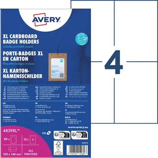 Avery Zweckform 4839XL Einsteckschild Namensschild (B x 148 mm, Lanyard, mit Einsteckschilder, 50