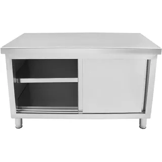 banborba Arbeitsschrank mit Schiebetüren, Edelstahl Arbeitstisch, Küchen Arbeitstisch Schrank, Freistehend Edelstahlschrank, Edelstahltisch für Küche, Restaurant, Garage, 120 x 50 x 86 cm