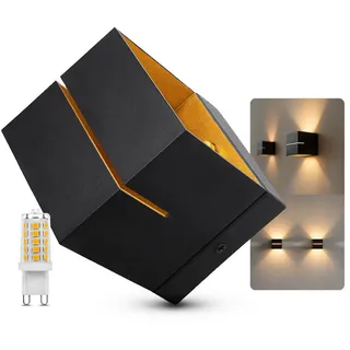 SSC-LUXon KOURA Wandleuchte Innen schwarz mit Lichtschlitz - Wandlampe Gold Up Down Leuchte inkl. G9 LED Lampe warmweiß