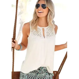 LASCANA Strandtop "mit Spitzeneinsätzen und Cut-out-Detail", Damen, Gr. 32/34, beige (creme), Jersey, Obermaterial: 95% Viskose, 5% Elasthan.