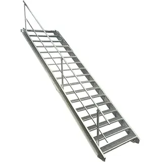 17 Stufen Stahltreppe mit einseitigem Geländer/Breite 90cm Geschosshöhe 282-350cm / Robuste Außentreppe/Wangentreppe/Stabile Industrietreppe für den Außenbereich/Inklusive Zubehör