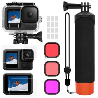 Zubehör Set Kit für GoPro Hero 13 Black, oGoDeal Wasserdicht Schutzhülle Gehäuse+Unterwasser Schwimmender Handgriff+Displayschutz+Rotfilter+Anti-Fog-Einsätze