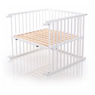 babybay Kinderbett Umbausatz für Beistellbetten stufenlos verstellbar passend für Modell Original Beistellbett / Babybett Größe: 132 cm x 81 cm aus massivem Buchenholz, weiß lackiert
