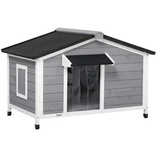 PawHut Hundehütte mit zu öffnendem Asphaltdach grau, weiß 109L x 79B x 72H cm