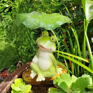 FUFRE Garten Deko Draußen Figuren, Frosch Dekofiguren Garten Harz, Gartendeko für Draußen Figuren Wetterfest, Grün Frosch Deko Statue, ideal Blumentopf Gartendeko Zimmerdeko (G)