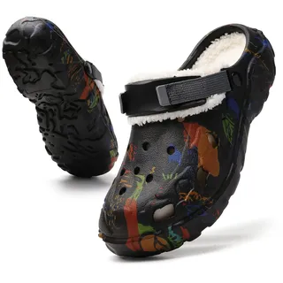 CERYTHRINA Clogs Hausschuhe Gefüttert Herren Warme Winter Gartenschuhe mit Fleece-Futter Lined Clogs Plüsch Pantoletten maschinenwaschbar Black 47 - 47 EU