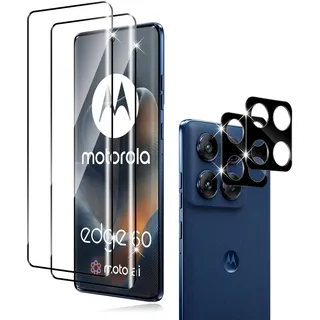 Holilo für Motorola Moto Edge 60 für Panzerglas Schutzfolie und Kamera Schutzfolie -Schwarz, 2+2 Stück 9H Härte 3D Anti-Kratzen Anti-Blasenfrei Panzerfolie Schutzfolie Displayschutzfolie