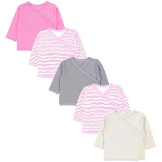 TupTam Baby Langarm Wickelshirt 5er Set aus Oeko-TEX zertifizierten Stoffen Unisex, Farbe: Streifen Mix Mädchen Piink Beige, Größe: 74 - 74