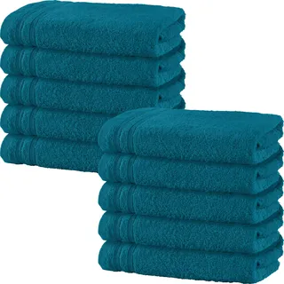 Erwin Müller Handtuch 10er-Pack Heidelberg 100% Baumwolle Petrol Größe 50x100 cm - saugstark, gut trocknend, kompakt, leichte Qualität - ideal für Sport, Strand, Reisen