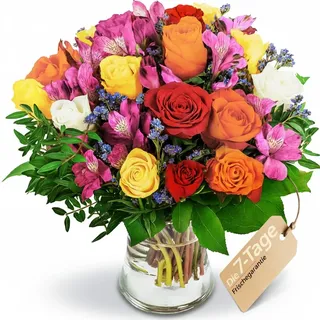 Blumenstrauß Farbtraum, Bunter mit Rosen, Inkalilien und Statice, 7-Tage-Frischegarantie, Qualität vom Floristen, handgebunden, perfekte Geschenkidee