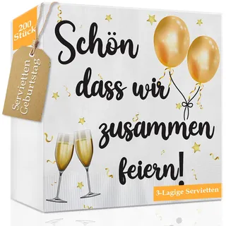100Stk Servietten Schön Dass Wir Zusammen Feiern, Servietten Geburtstag Mann, 33 x 33 cm - 3-Lagige Weich - 200Stk