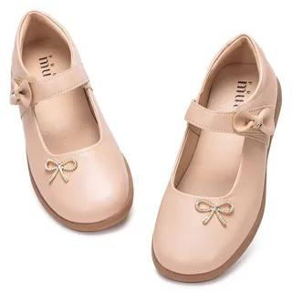 Frank Mully Mädchen-Kleiderschuhe Mädchen Mary Jane Flache Schuhe Ballerinas Flache Party-Schulschuhe mit Schleife für Kleinkinder/kleine Kinder/große Kinder, Nackt, 37 EU - 37 EU