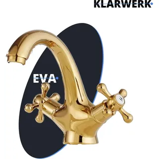 klarwerk EVA | Vintage Wasserhahn Bad Gold glänzend Bad Armatur | Retro Premium Edelstahl Armatur für Waschbecken | Hotel Gastro Mischbatterie 2 Anschlüsse