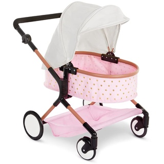 Babi Zwillingspuppenwagen Pink mit Sternen – Puppenwagen, Kinderwagen für 2 Baby Puppen – Kinder Spielzeug für Mädchen und Jungen ab 3 Jahre