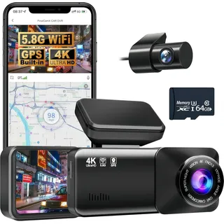 Osmo Dashcam Pro 2.0 4K ist eine Dual-Dashcam 4K Vorne 1080P Hinten Mit WLAN App Steuerung 170 Grad Weitwinkel Loop Aufnahme Inklusive 64GB Karte Für Sicheres Fahren Im Alltag