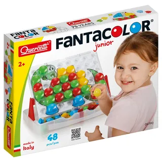 Quercetti Fantacolor Junior 48, Montessori Spielzeug 2 Jahre, Mosaik Spiel mit Magnetspiel Funktion, Lernspiele Kinder, Reisespiele, Geschenk Mädchen