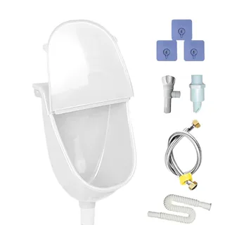 Kunststoff Urinal Mit Deckel, Wandmontierter Männer Urinal WC Set, Mit Deckel AblaufschlauchOhne Bohren Urinalbecken Für Zu Hause, Garage, Garten, Camping Und Baustelle Weiß