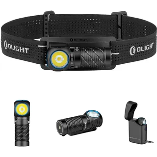 OLIGHT Perun 3 Mini Kit LED Stirnlampe 1250 Lumen wiederaufladbare Kopflampe mit 5000 mAh Ladecase, 60 Tage Akkulaufzeit, 5 Weißlicht- & 3 Rotlicht-Modi, Ideal für Camping, Angeln, Notfall Schwarz