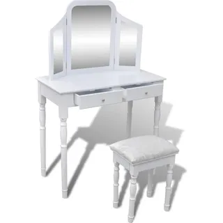 vidaXL Schminktisch mit 3-in-1 Spiegel und Hocker 2 Schubladen Weiß