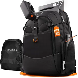 Everki Business 120 Laptop‐Rucksack | 18,4′′ Laptopfach, 40 L, Regenhülle, ideal für Arbeit & Gaming – Schwarz