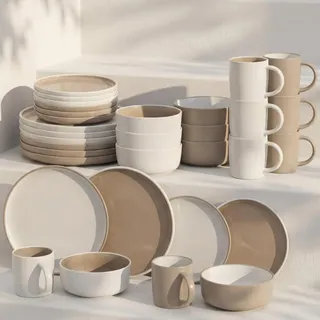 Hausfelder Geschirrset 8 Personen 32teilig Steingut – Tafelservice Set mit Teller, Schalen & Becher – spülmaschinenfest Geschirr modern (32-teiliges Set)