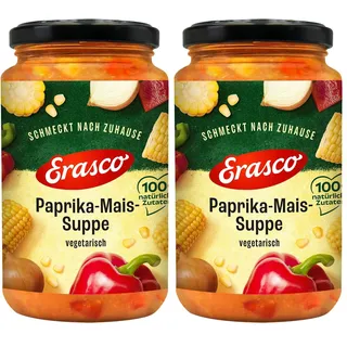 Erasco Paprika-Mais-Suppe im Glas aus 100% natürlichen Zutaten, 350ml – lecker und herzhaft, ohne Konservierungsstoffe, schnelle Zubereitung, fertige Suppe (Packung mit 2)