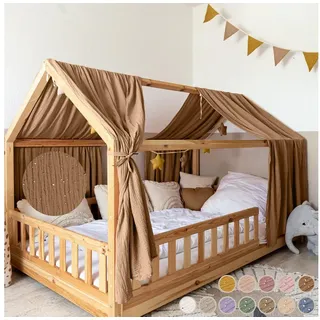 lilimaus Hausbett Himmel mit Gold Applikation [in 12 Farben] Betthimmel Hausbett aus 100% Baumwolle Musselin - Stoffhimmel für Hausbett Deko Mädchen & Jungen - Himmel für Hausbett Kinderbett Vorhang