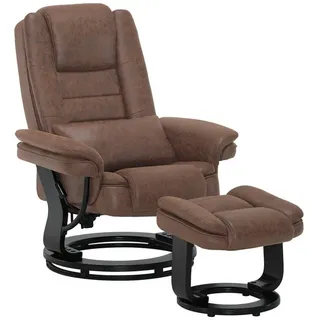 MCombo M MCombo Relaxsessel mit Liegefunktion, Lesesessel, 360° Drehbarer Fernsehsessel, mit Hocker, mit Kissen & Seitentasche, 9099 (Braun-Mikrofaser)
