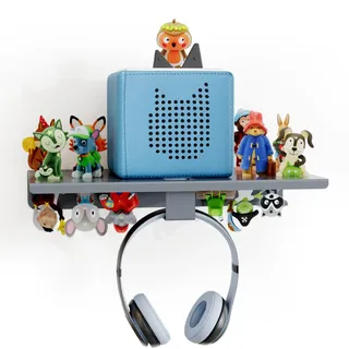 DUHARS Tonie Regal für Tonie & Toniebox Figuren, Vollständig Magnetisches Kinderzimmer Regal Display Ständer für Mehr als 25 Figuren, Kinder Wandregal Tonie Figur Aufbewahrung Zum Hinstellen, Grau