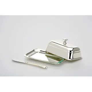 Silber Tischkultur Butterdose 1/4 Pfund mit Glaseinsatz & Buttermesser 13,5 x 8,0 cm Höhe 6,0 cm versilbert Anlaufgeschützt
