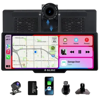 A-Sure 10.26" HD Auto Display Car Display Wireless Apple CarPlay Android Auto Navigationsgerät (4K-Frontkamera/10.26" IPS Bildschirm( 1600*600) /64GB Rom TF Card)
