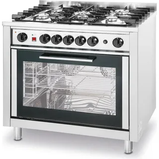 HENDI Gasherd - 5 Brenner: mit Elektroofen, Kitchen Line, Silber, 230V/2900W, 900x653x(H)900mm,