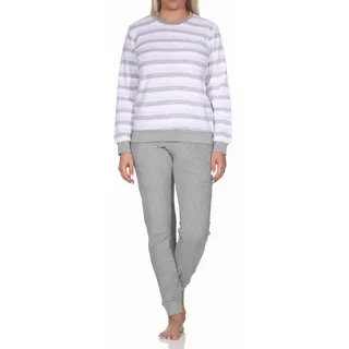 Normann Pyjama Damen Frottee Schlafanzug langarm mit Bündchen in Streifenoptik rosa 48-50