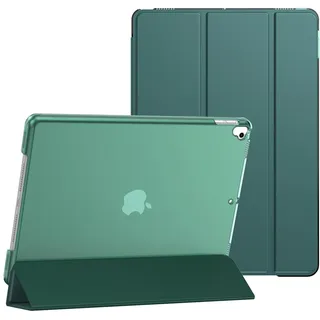 Schutz Hülle für iPad 7. Gen. in dunkelgrün (von 2019) 10,2" Magnetisch dünn leicht PU Leder Tablet Smart Case mit Auto Schlaf/Aufwach transparente Rückseite