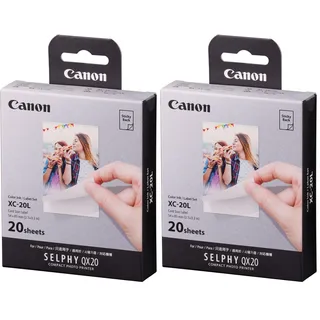 Canon XC-20L Original Farbband/Papierset 20 Blatt Kreditkartenformat 5,4 x 8,5cm für Canon SELPHY QX20 Fotodrucker (selbstklebend, Sticker, Aufkleber, Kleberückseite, Thermosublimation, wasserfest)