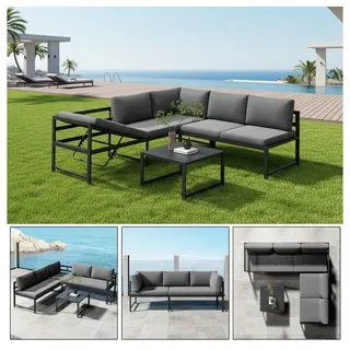MuCoLa | Sitzgruppe Aluminium Lounge Ecksofa mit Liegefunktion wetterfest Grau Tisch Balkonmöbel Outdoor