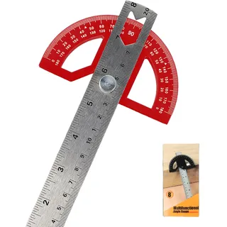 FEMONGY Winkelmesser, Winkelmesser Metall, Universal Kombiwinkel mit Linealanschlag zum präzisen Anreißen Zeichnen, für Schule Tischler DIY Malerei Zeichnung Anzeichnen, Rot, 20cm