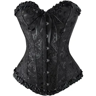 Korsett Corsage Damen Schwarz, Corset Top Corsett Piraten Pirat Push Up Gothic Vintage Bustier Korsage Sexy Black Swan Klassische Faschingskostüme Halloween Karneval Kostüm