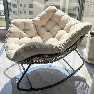 HARELA Schaukelstuhl Modern, Schaukelsessel Lounge, Camping schaukelstuhl, Rattan Schaukelstuhl mit gepolstertem Kissen für den Außenbereich, für Wohnzimmer Schlafzimmerbüros
