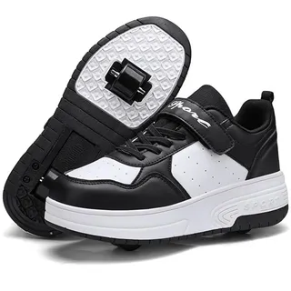 Mateju Schuhe mit Rollen für Mädchen & Jungen - Schwarz, Kinder Rollschuhe mit 2 Rollen, 2 in 1 Turnschuhe mit versenkbaren Rollen für Damen & Herren, Skateboardschuhe, Größe 29 EU - 29 EU