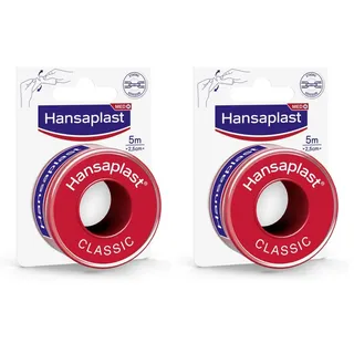 Hansaplast Fixierpflaster Classic (5 m x 2,5 cm), Tapeband zur einfachen und sicheren Fixierung von Wundverbänden, Heftpflaster Rolle mit starker Klebekraft. (Packung mit 2)