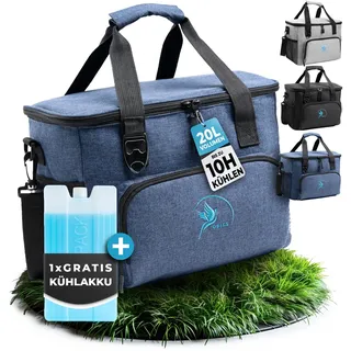 Obics® Kühltasche 20L faltbar - Einkaufstasche & Lunch-Tasche klein blau mit Kühl-Akku - Gefriertasche & Kühlbox Picknick-Tasche isoliert - Thermotasche Essenstasche Auto, Arbeit, Einkaufen, Baustelle