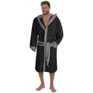 Badekönig Herrenbademantel, Kapuze, Gürtel, Langform Frottee Unifarben Baumwolle XL