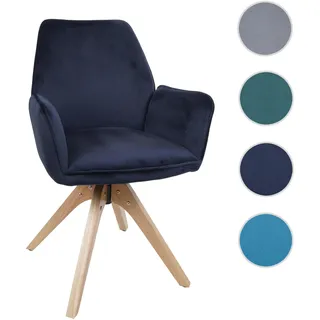 Esszimmerstuhl HWC-G67, Esstischstuhl Küchenstuhl Stuhl mit Armlehne, drehbar Holz Samt 320 g/m2 MVG ~ anthrazit-blau