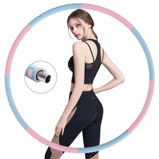 BLAIKOYI Hula Reifen Hoop Fitness Erwachsene, Hoola Easy Slim Hoop Edelstahl-Innenkernrohr und Verdickter Schaum, Einstellbares Gewicht Für Fitness/Sport/Zuhause(8 Segment, 1.2Kg) (Blau + Pink)