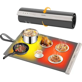 fohere Warmhaltematte für Speisen, Speisenwärmer mit 4 Einstellbaren Temperaturen | 4-Stunden-Timer, elektrisch, große Fläche, tragbare & rollbare lebensmittelechtes Silikon, für Buffets, Partys & Zuhause
