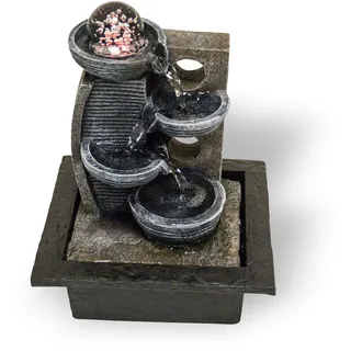 Lemodo Zimmerbrunnen mit Stufen, LED-Beleuchtung, Dekobrunnen für die Wohnung, moderner Zier